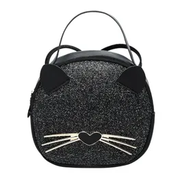 Kvinnor runda messenger väska damer pu läder tecknad katt sequin axelväskor damer crossbody väskor bolsa feminina # t1p