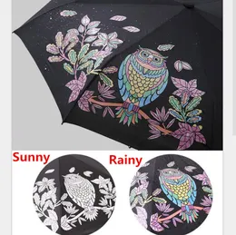 Три складных зонта с УФ-защитой и защитой от дождя, волшебный дорожный зонт с милой совой, волшебный меняющийся цвет после воды, карманный зонт, подарок для влюбленных 201130