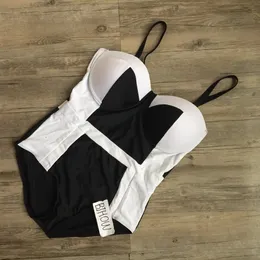 Jedno kawałki Swimsuit Plus Size XL XXL XXXL Swimwear Monokini Dla Kobiet BlackWhite Patchwork Duży Rozmiar Push Up Kitnitur Kąpielowy T200708