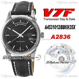 2020 V7F TRANSOCEAN DATA Data A4531012 ETA A2836 Automatyczne męskie Zegarek Czarny Dial Black Leather White Line Best Edition Nowy PTBL PUCETIM