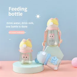 Çocukların sevimli su ve süt şişesi ayarlanabilir geri kayışı ile boğulma ve düşen fincan 500ml sıcak satış! 201106