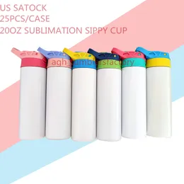 米国ストック20オンス昇華Sippy Cups Kid Tumblersフリップ蓋ウォーターボトルステンレス鋼二重壁絶縁真空容易なサブバルクのミルクマグカップ
