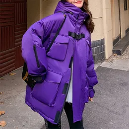 FORYUNSHES新しい冬のサファリスタイル紫色の女性パーカーフード付きの厚さのコートファッション暖かい服カジュアルジャケットのoutwear new 201214