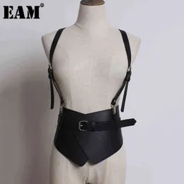 [EAM] Strap Waistband Stylish Split Joint Pu Leather Wide Belt Personality Women New Fashion Tide All-match Spring 2022 1U233 AA220312