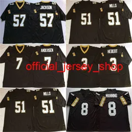 NCAA 바비 헤버 트 저지 Morten Andersen Archie Manning Sam Mills Rickey Jackson 블랙 레트로 대학 축구 유니폼 스티치 망