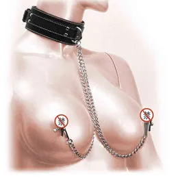 Nxy Sex Pump Toys Nipple Clip Leather Neck Ring Adult Sm Bondage Slave Restraint Erotic Female Fetish Breast Labia Stimulation Massager 1221