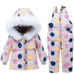 2020 Kız Bebek Kış Snowsuiz Kapşonlu Ceket Ceket Tulum Türklü Kız Giysileri Seti 1-4 Yıl Çocuk Bebek Kız Kar Su Takımı LJ201125