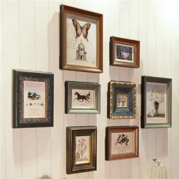 European Style 8 pcs Retro Wooden Set,Combination Picture Frame Home Decor,Classic Hanging Wall Photo Frames Multi 201211