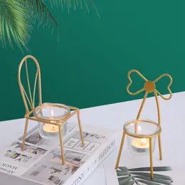 Järn stol formade ljushållare ins bröllop romantisk bord ljusstativ props tealight svart guld ljusstativ hem dekoration