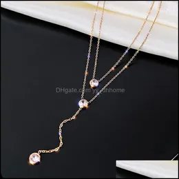 Pendant Necklaces & Pendants Jewelry Double Layer Titanium Steel Necklace For Women Fashion Zircon Clavicle Chain Female Trendy Delicate Lux