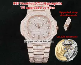 2021 R8F V3 Nautilus 5711 Rose Gold Gypsophila Full Diamonds Cal 324 Automatic Mens Watch Diamond Dial Diamond Bracelet Gents Spor235K