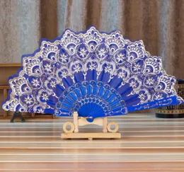 Spanish Victorian Hand Fan Floral Fabric Embroidered Peacock Tail Dance Fans Party Supplies For Gift Free Shipping SN2177