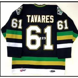 Uomo vero ricamo completo hockey # 61 John Tavares London Knights Ohl maglia o personalizzato qualsiasi nome o numero HOCKEYS Maglie
