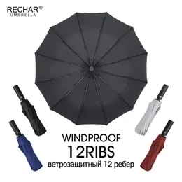 Neue 12K Starke Winddicht Große Regen Frauen 3Folding Lange Griff Business Regenschirm Männer Im Freien Langlebige Regenschirme Paraguas 201218