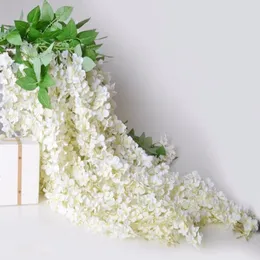 Białe Kwiaty Aritficial Wedding Decoration Wisteria Vine Hydrange Bukiet Sznur do domu Sufitowe Ornament 30 sztuk