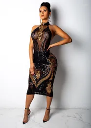 Casual Dresses Women Designer Sequined Dress Black Evening Halter Sexy See Through Bodycon Dress1