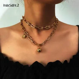 Ingesight.z 2pcs / set multi skiktad vintage hänglås boll hängsmycke halsband punk choker halsband krage för kvinnor smycken