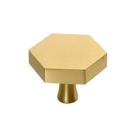 Gold Kitchen Cabinet Knobs Solid Brass hexagon shape Furniture Drawer Handles Pulls Single Hole Dresser Knobs Cupboard Door