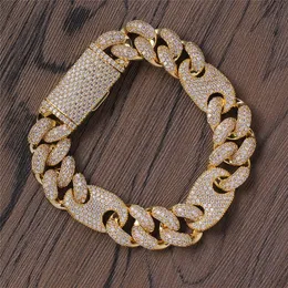 16mm 7 / 8INCH NYHET FASHION DESIGN GOLD PLATSER MICRO INSTÄLLNING CZ CUBAN BRACELETS Kedjor för män Fashion Hip Hop Smycken Gift