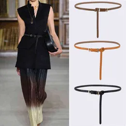 New Leather Belt Women Adornment Fashion Korean Version Knotted Thin Waistband Women Versatile Dress Cowhine Waist Chain G220301