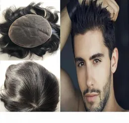 Naturlig svart färg # 1b spetsar peruk för svarta män toupee mens spets strumpor hår ersättning jungfru peruanska mänskliga hårbitar gratis frakt!
