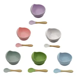 Baby Silicone Bowl Spoon Maternal Spädbarn Foder Bestick Sugkopp Komplementär Mat Bowl Drop Proof Silicone Bowl Set RRE4526