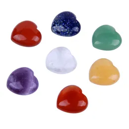 Natural Crystal Chakra Stone 7st Set Rose Quartz Heart Shape Crystal Chakra Healing Gemstones Heminredning
