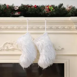 Christmas Socks White Long Plush Stock Kids Gifts Bags Christmas Tree Hanging Pendants Retro Santa Lovely Christmas Socks Ornaments