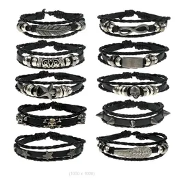 Vintage Woven Cowhide Bracelet Diy12 Stil 12 Piece Suit Mäns Läder Kedja Arm Ornament Alloy Skull Infinity Fem Star