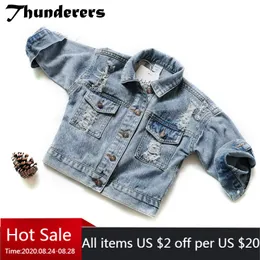 Thunderers Frühling Herbst Kinder Jacke Für Mädchen Ripped Löcher Kinder Jeans Mäntel Jungen Mädchen Demin Oberbekleidung Kostüm 24M-7Y LJ200828