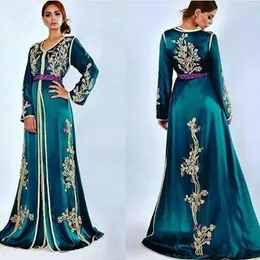 CAFTANS ABAYAS MAXITEAL BLUE EVINNEフォーマルドレス長袖2022ラグジュアリーゴールドレースアップリケアラビアイーモンイージープロムのガウン