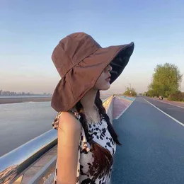 Summer UPF 50+ Sun Beach Hat Fashion Women's Outdoor UV Protection Wide Brim Bucket Hat Adult Girls Floppy Bob Panama Hat Y220301