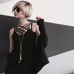 Hurtowe frędzle długie naszyjnik naśladowanie kamiennego łańcucha wisiorki dla kobiet czarny złoty kolor marki styl Y200323
