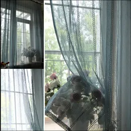 Korean pure color lace imitation hemp curtain screen living room study balcony bay window partition curtains