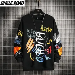 Single Road Mens Crewneck Bluza Graficzny Harajuku Oversize Bluzy Męskie Japońskie Streetwear Hip Hop Hoodie 220222