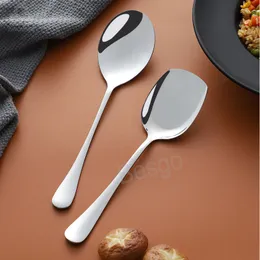 Rostfritt stål Square Spoon Långt handtag Glass Dessert Scoop Barn Mjölk Rörning Skedar Kök Restaurang Round Scoops BH6040 TYJ