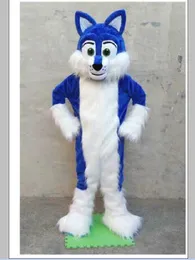 2019 Hot Sale Long Fur Blue Husky Fursuit Furry Mascot Kostym Födelsedagsfest