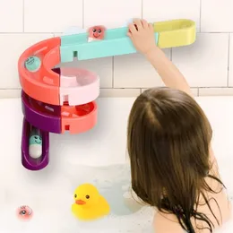 QWZ New DIY Baby Bath Toys Wall Suction Cup Marble Race Run Track Bathroom Bathtub Kids Play Water Games Toy Set for Children LJ201019