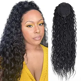 30inch Long Natural Curly Wave Drawstring Ponytail Extensions Human Bun Clip In Ponytail Curly Hairpieces för kvinnor