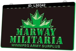 LS0342 Marway Militaria Winnipeg Army Surplus Lichtschild 3D-Gravur LED Großhandel Einzelhandel