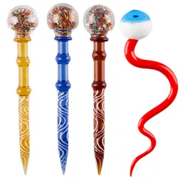 DA001/DA002 R￶kning Pipe Dabber Tool Cirka 5,12 tum F￤rgglada sandbollar Snake Eye Wax Tools Ball Carb Cap Quartz Banger Nail Glass Bongs Accessories