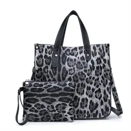 2pcs Leopard Pattern Leather Women Composite Tote Bag Shoulder Messenger Square Handbag Animal Prints Bag