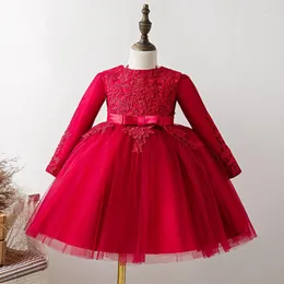 Baby Girls Princess Dresses for Baby 1st År Birthday Vestido Red Lace Spädbarnsboll Gown Distening Party Dress Nyfödda kläder1