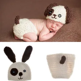新生児写真小道具素敵な犬の帽子の衣装セット編み物スタジオかわいい写真服