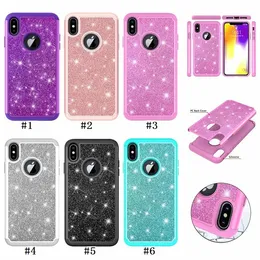 2 in 1 Bling Glitter Shockproof Soft Silicone PC Cover Case for iphone 11 pro X XS Max XR 8 7 6 6S Plus Galaxy S9 Plus Note 9 J3 J7