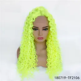 180719-TF2106 Green Synthetic Lace-Frontal Wig Simulação Human Human Lace Front Wigs 14 ~ 26 polegadas Perruques de Cheveux Humains