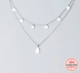 Real 925 Sterling Silver Fashion Double Layer Chain Tassel Wafel Clowicle Naszyjnik dla Kobiet Fine S925 Biżuteria