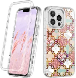 För iPhone 11 12 13 Pro Max Case Marble Phone Cases Three Layer Heavy Duty stötsäkert skyddande täckning kompatibelt med Samsung S21 Fe S22 Ultra