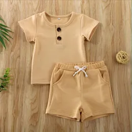 Underborns Clothings Sets Baby Girls Chłopcy Odzież Ribbed Bawełna Dorywczo Krótki Rękaw Topy T-Shirt + Spodenki Toddler Niemowlę Moda Summer Setfit Zestaw Zyy581