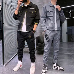 Men Spring Autumn Casual Two Piece Set Jacket and Pants Mens Fashion Sweatsuit Korean Style Streetwear Sport Suit 220215